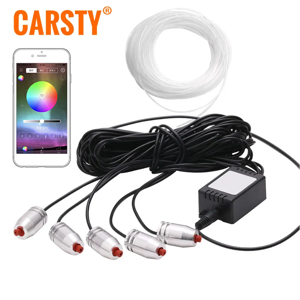

Carsty 5 in 1 LED RGB Car Decorative Lamp Cold Light Strip Universal Ambient Light With App RF Wireless Bluetooth Control