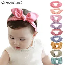 Naturalwell Baby Hair Accessories Infant Baby Kids Girls Headband Lovely Dots Plaid Rabbit Ear Hairband Knot Headwear 1pc HB419