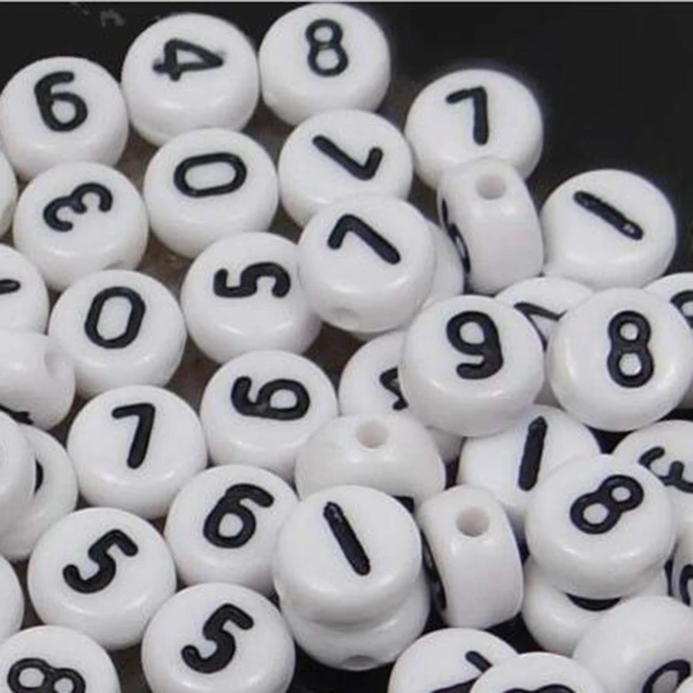 

200PCS/pack White Acrylic Numbers Spacer Beads 4*7mm Round Craved Numbers Beads For Jewelry Making