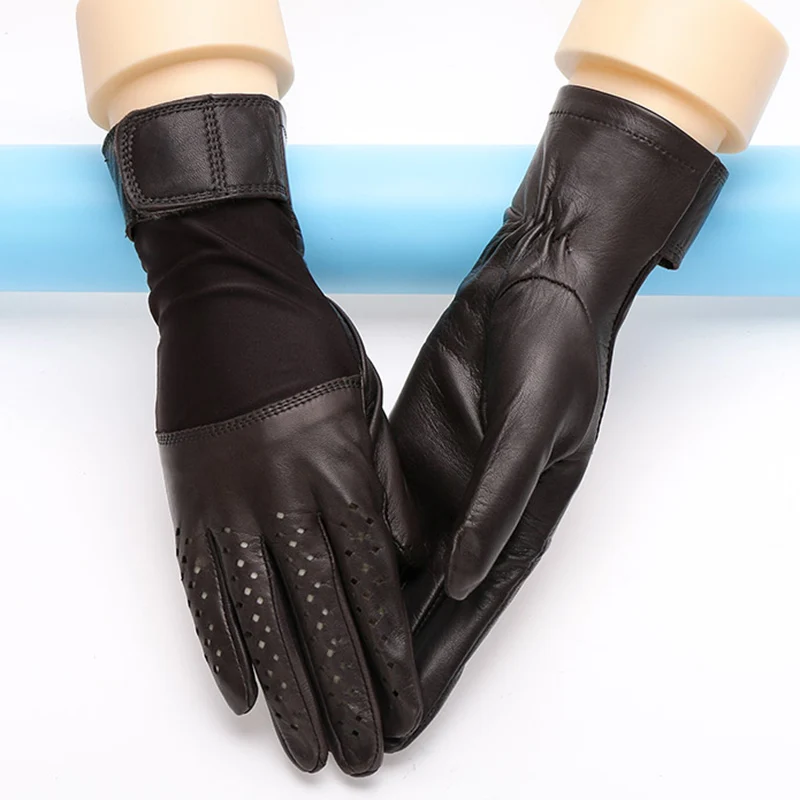 NEW 2019 Genuine Leather Women Gloves Female Spring Autumn Thin Style Breathable Sheepskin Gloves Fashion Patchwork 1008