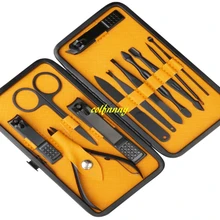 100 компл./лот черный 12 в 1 Набор для маникюра и педикюра комплекты клиперов для ногтей кусачки зажим для кутикулы Инструмент для жениха