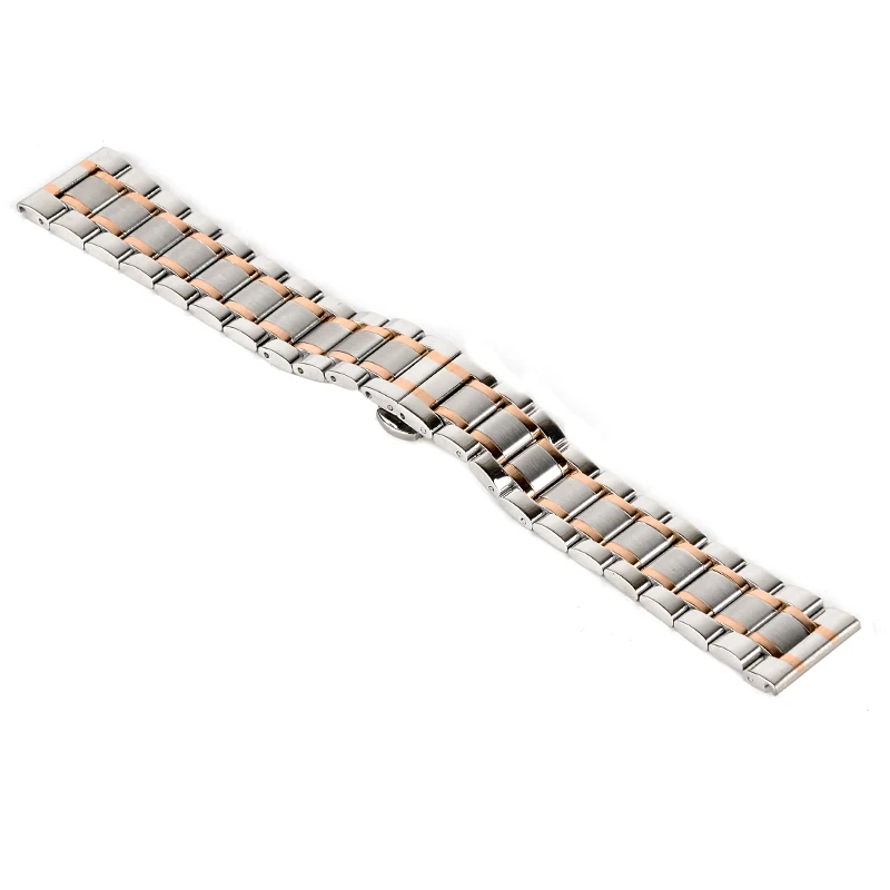 Shellhard New High Quality Silver Black Rose Gold Watchband Stainless Steel Butterfly Clasp Buckle Straight End Watch Band Strap