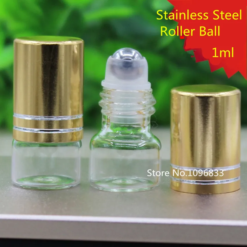 100pcs Empty Glass Roll on Ball Bottle Portable Eye Essential Oil With Stainless Steel Roller 1ml 1g | Красота и здоровье