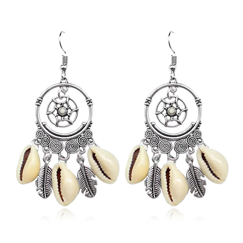 

Temperament Tassel Shell Drop Earring Female Personality Round Hollow Carved Alloy Earring Fashion Jewelry