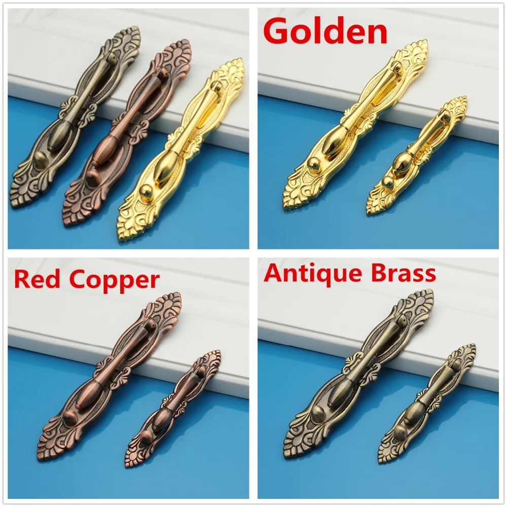 Hole Pitch 64mm/96mm golden zinc alloy furniture cabinet drawer antique handle vertical Style pulls
