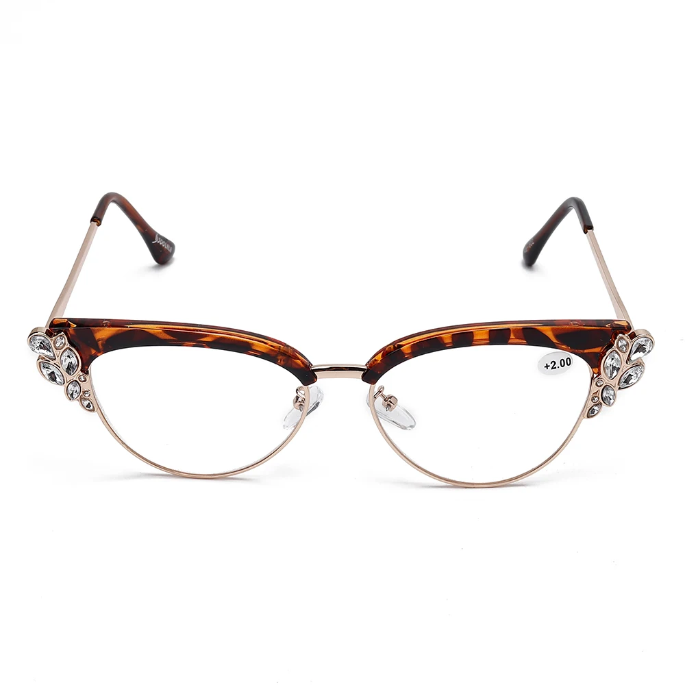 Lesov Роскошные Кристальные очки для чтения, женские металлические оправы, стразы, очки для дальнозоркости, модные очки 1,0-4,0, очки - Цвет оправы: Коричневый