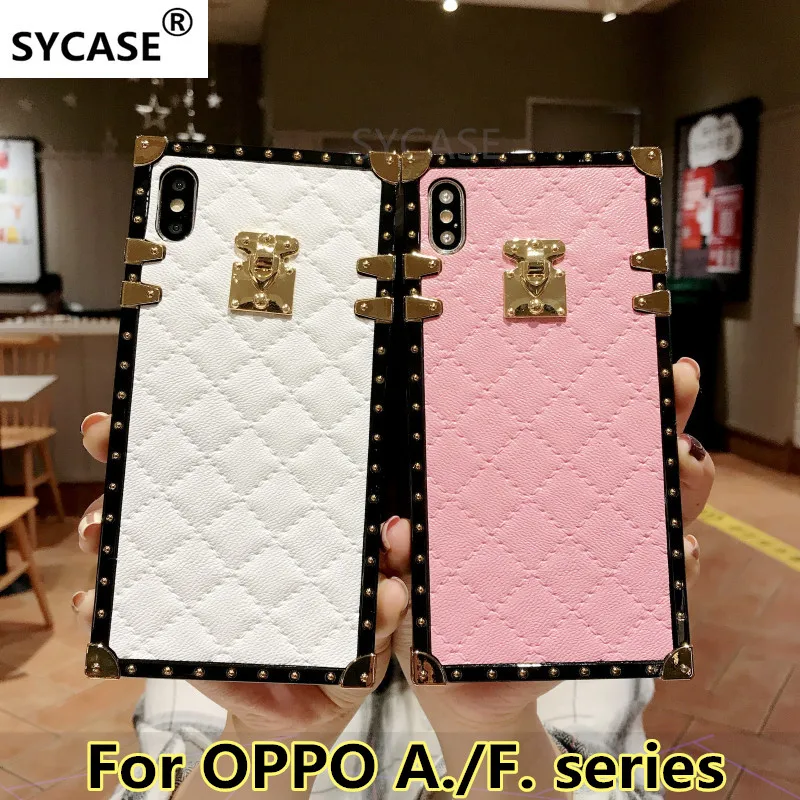 

SYCASE Plaid Rhombic lambskin leather phone case For OPPO A39 A57 A73 A75 A79 A83 A3 S A5 F7 F9 Fashion square Female soft cover