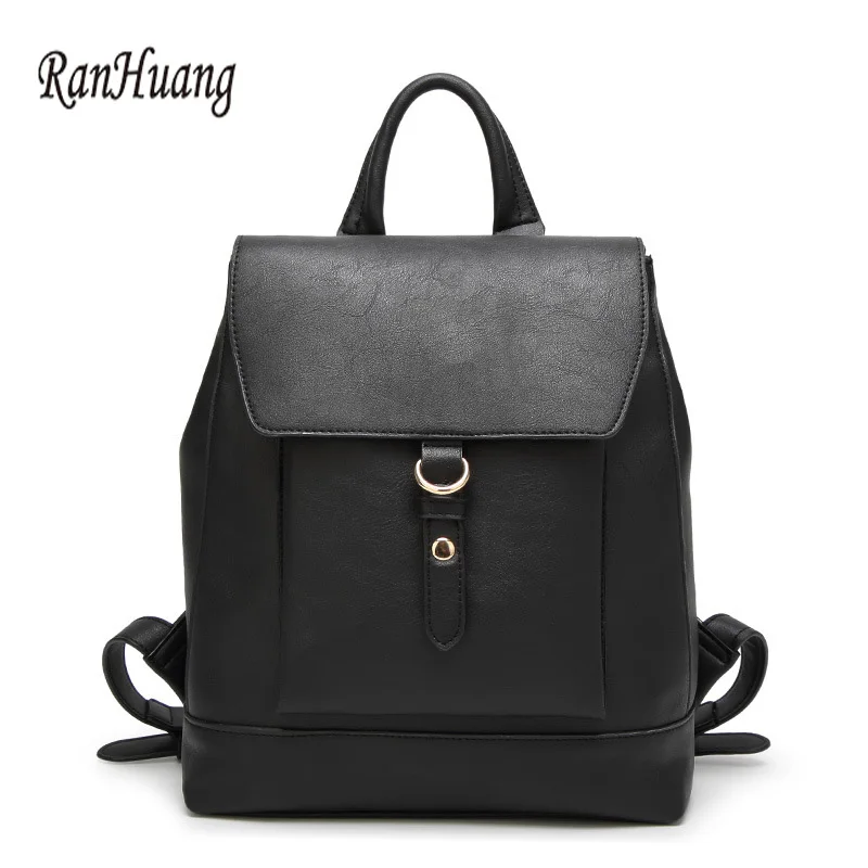 

RanHuang Women Korean Backpack High Quality PU Leather Backpack Ladies Black Brown Vintage Bags School Bags For Teenage Girls