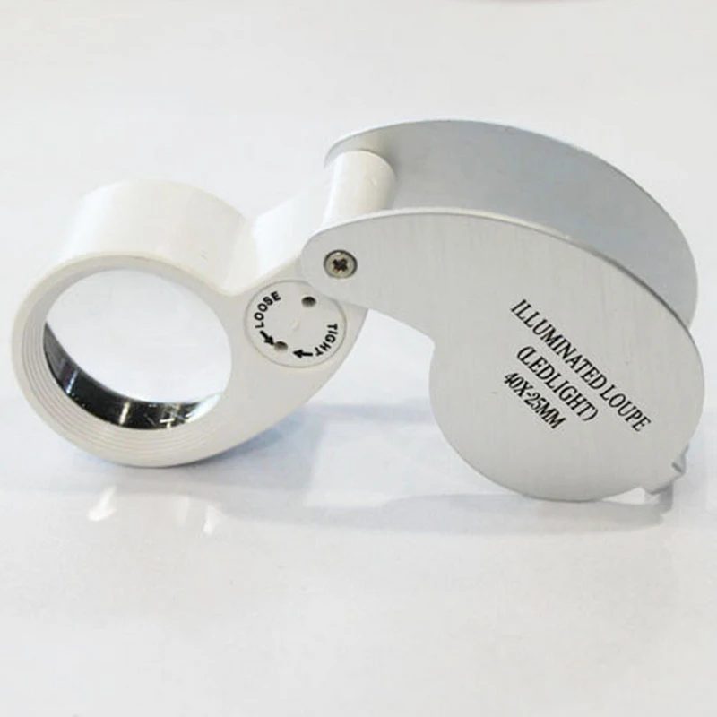 40X25mm Mini Magnifiers with LED Aluminium Alloy Jewelry Loupe Reading