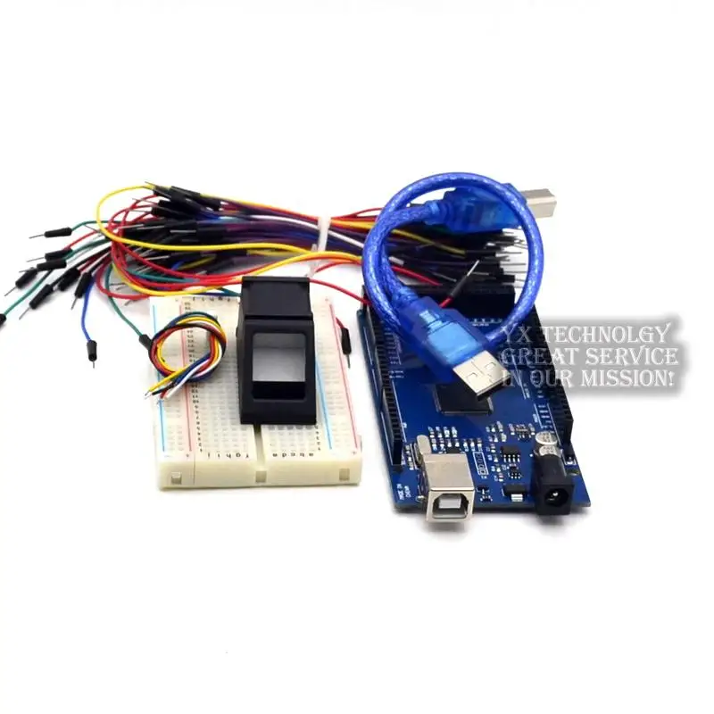 Optical Fingerprint Reader Sensor Module + A Mega 2560 UNO R3 + USB Cable + breadboard