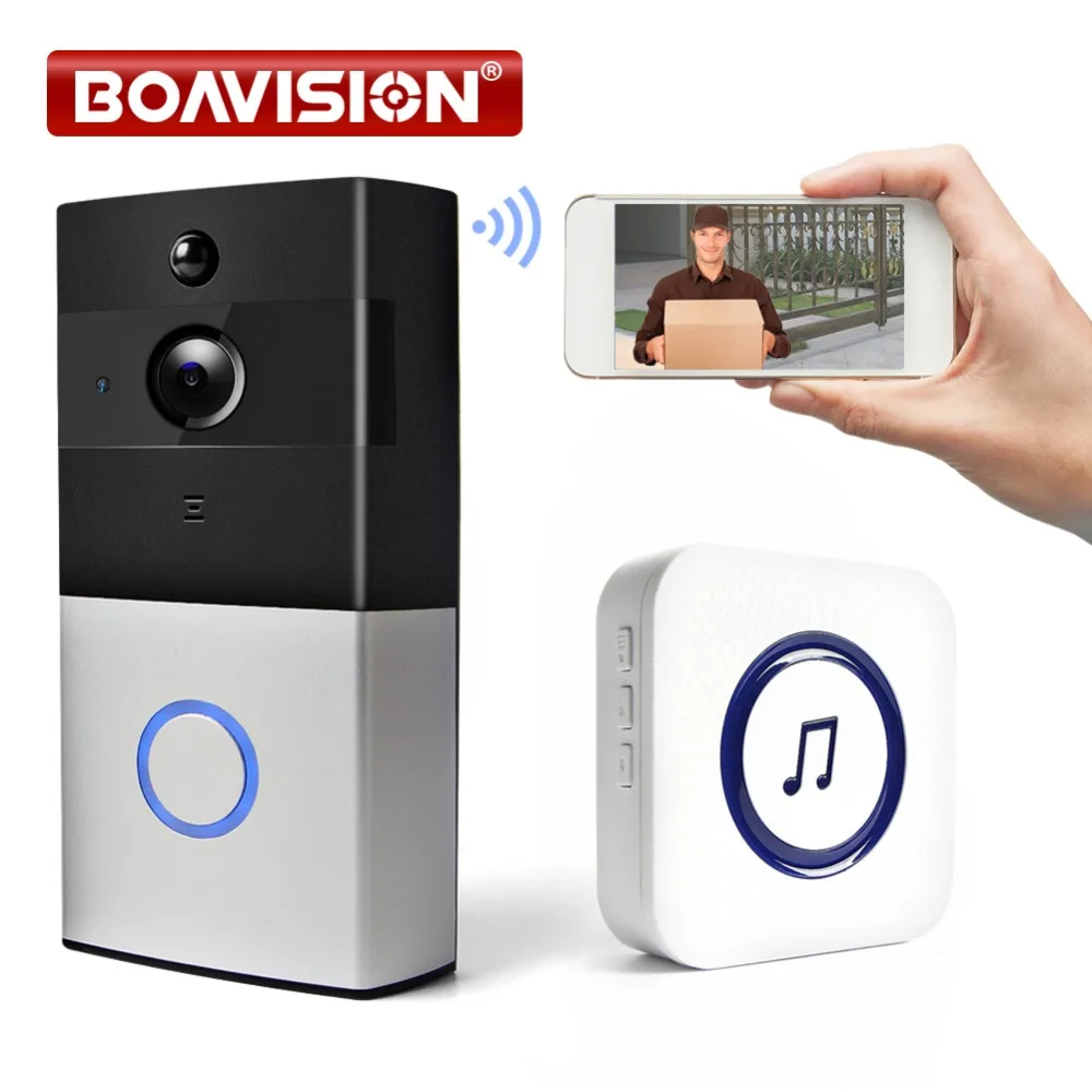 

HD 720P Wireless WiFi Video Doorbell 1.0MP Doorbell Camera Night Vision Two Way Audio 18650 Battery Operation +Indoor Button APP