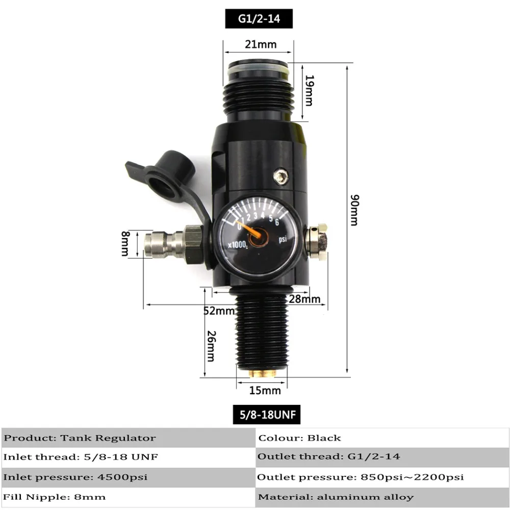 PCP Пейнтбол страйкбол HPA бак 5/8-18 UNF регулятор резьбы 4500psi клапан давление на входе 1500psi/1800psi/2200psi Выходное давление