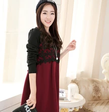 Lace Color Block Autumn Maternity Dresses with Side Ties Elegant Winter Clothes for Pregnant Women Pregnancy Clothing