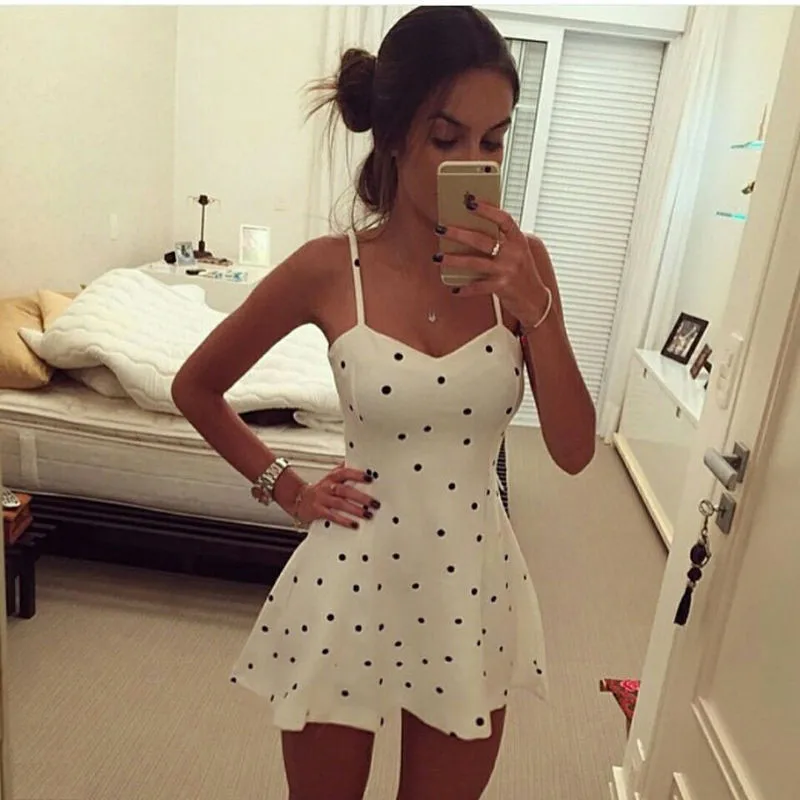 

Dot Design Summer Style Dress Womens Sexy Boho Short Mini Dresses Ladies Summer Beach Party Sundress Vestido De Festa Size S/M/L