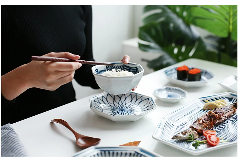 Японский стиль керамическая голубая линия глазури соус блюдо рисовая чаша чашка для воды тарелка посуда