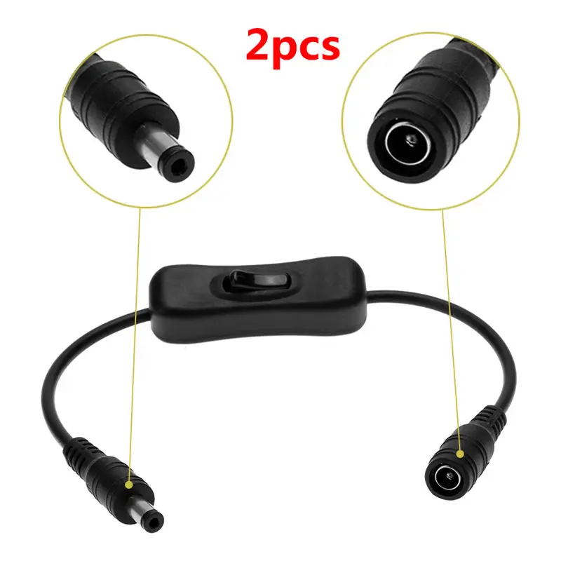 

2pcs 12V On/Off Switches Cable 2.1 X 5.5mm DC Power Control Cable Connector Switch with Button Switch for LED Strip Light