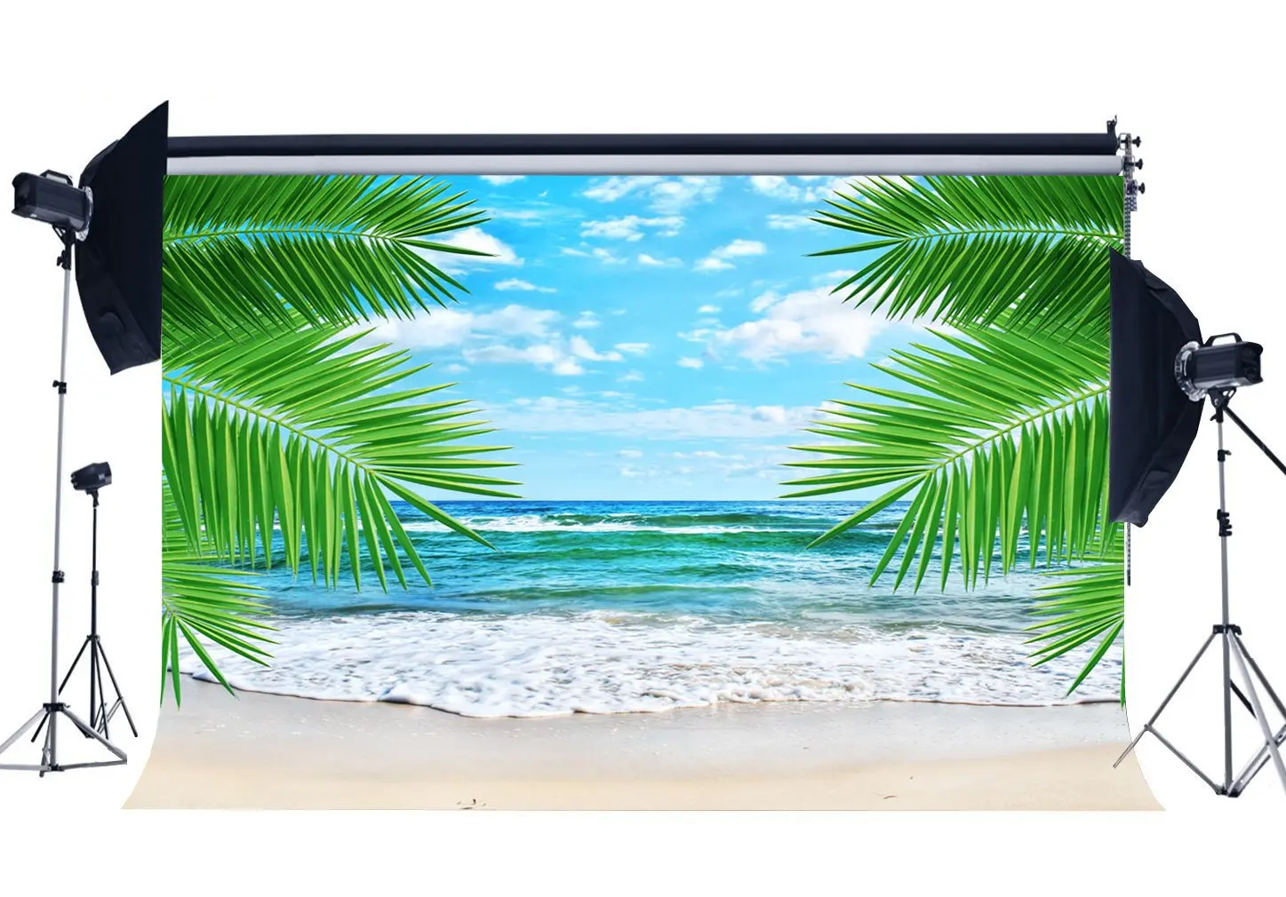 

Tropical Sand Beach Backdrop Seaside Palm Tree Backdrops Blue Sky White Cloud Blue Ocean Sailing Background