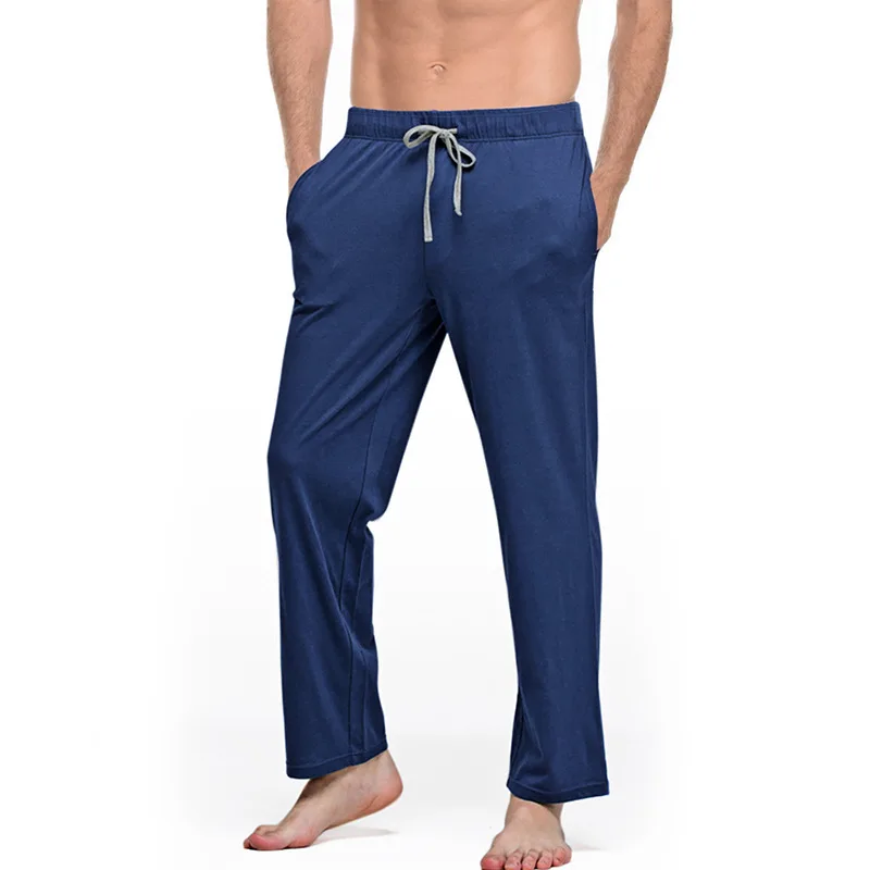 Mens Cotton Pajama Pants Solid Casual Loose Men Sleepwear Bottom