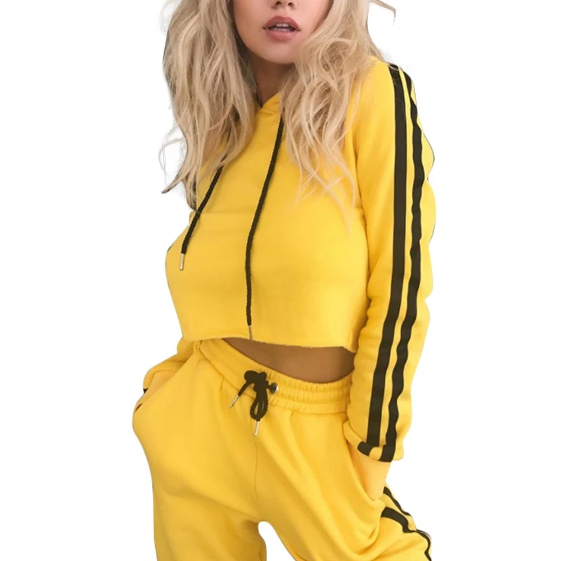 

2 Piece Set Sexy Bodycon Tracksuit Women Full Sleeve Hoodies Pullover Top Yellow Pants Suits Casual Clothes Outfits for Women T4