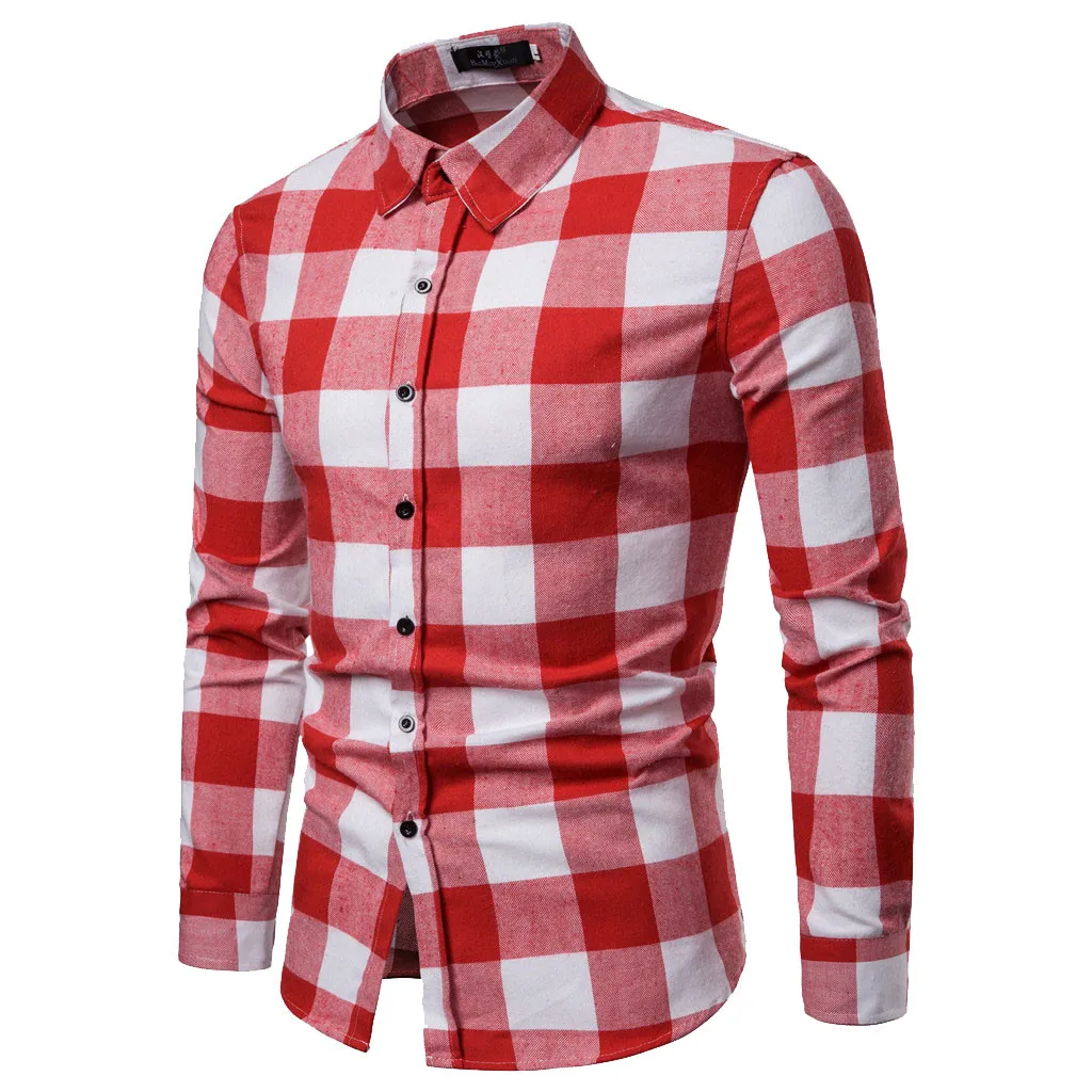 Клетчатая рубашка, мужские рубашки, новинка, летняя, осенняя, модная, Chemise Homme, мужские клетчатые рубашки, рубашка с коротким рукавом, Мужская блузка, camicia - Цвет: Red