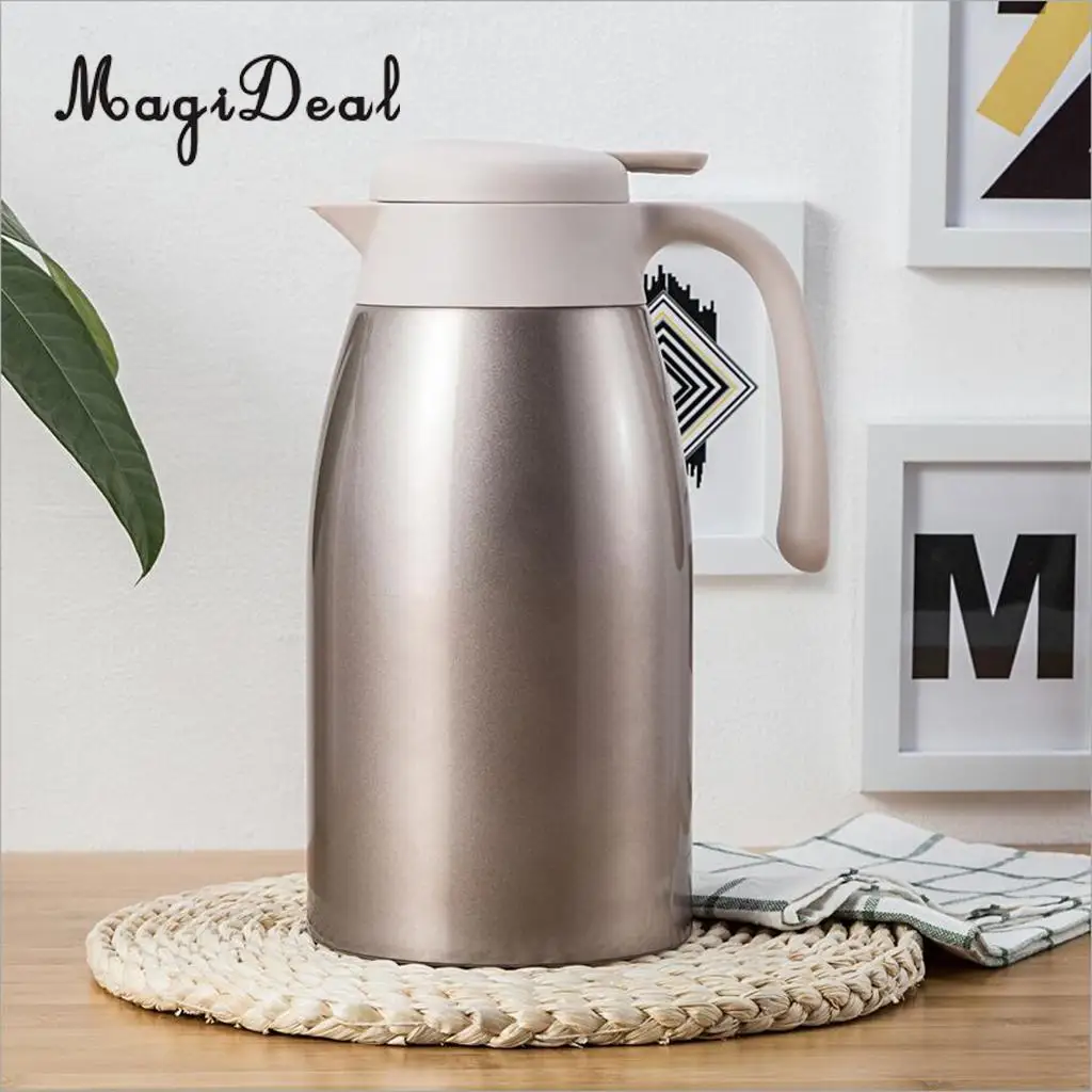 MagiDeal Black/White/Gold 2L Stainless Steel Water Bottle - Coffee Pot - Tea Jug Kettle Pitcher with Lid