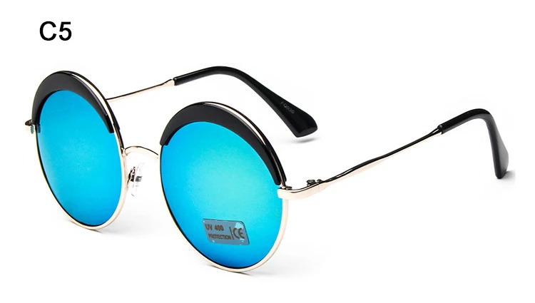 Fashion Women Funky HD Polarized Hippie Round Metal Blue Mirror Lens Reflective Sunglasses with Case Circle Glasses for Girls (11)