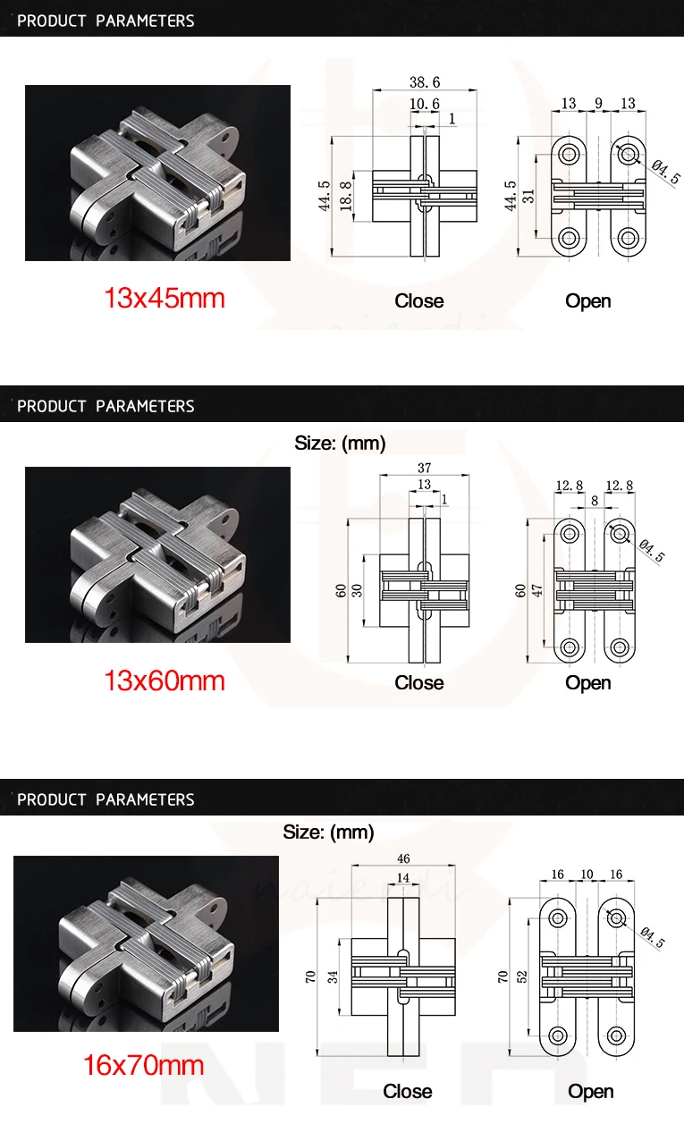 dobrável oculta invisível, hardware de móveis de cozinha, 7 tamanhos, 2pcs
