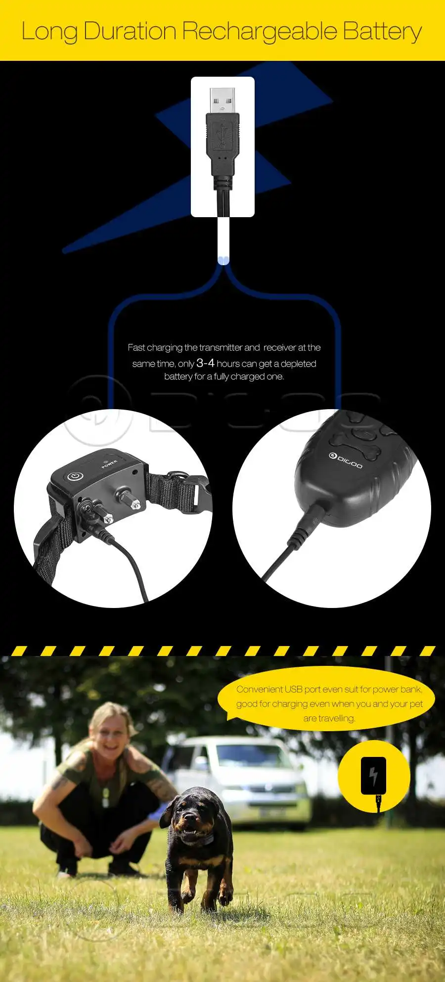 Digoo DG-PPT1 Rechargeable Trainer Waterproof Stop Barking Collars Remote Dog Training Collar
