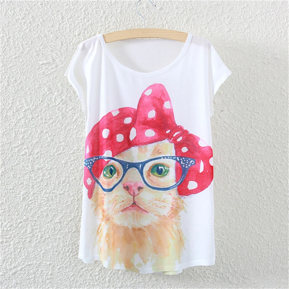 

Short Batwing Sleeve T Shirts Print Tees O-Neck Animal Print T Shirt Women's Fashion Causal Tee Free Shipping