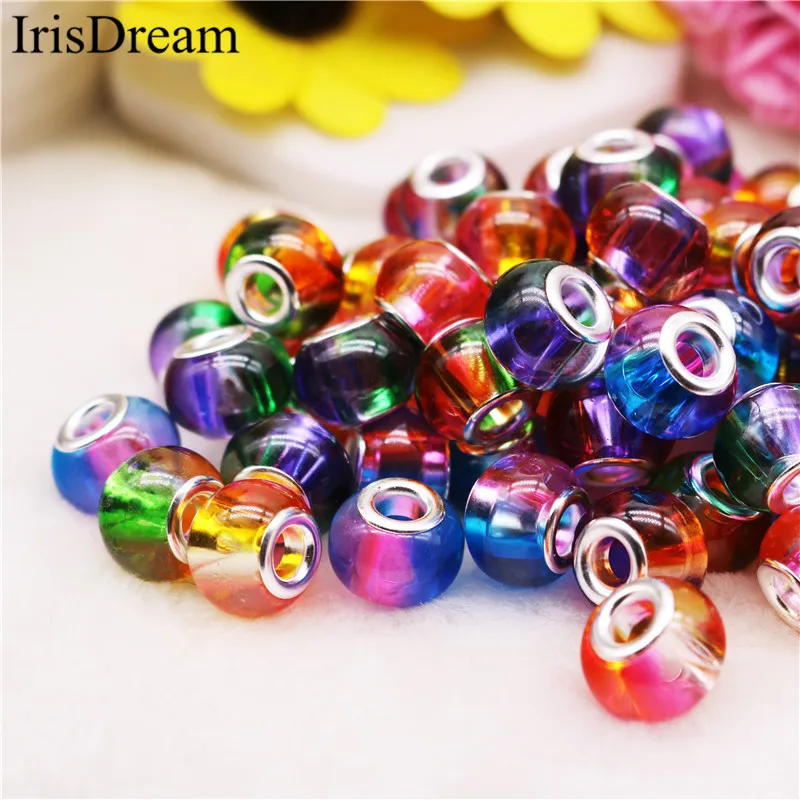 

10Pcs Lot Mixed Color Big Hole 16MM Fluorescence Crystal Murano Glass Beads Charm Fit DIY Pandora Bracelet For Jewelry Making
