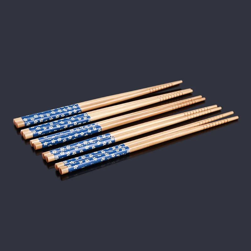 Натуральные Бамбуковые палочки 5 пар/компл. Non-Slip палочки для суши посуда палочки дозирующая детская ложка для дома Кухня посуда ужина - Цвет: Синий