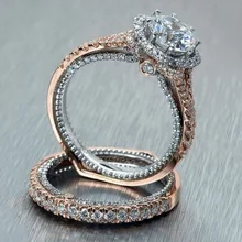 JUNXIN, роскошное Женское Обручальное кольцо, набор, роскошное розовое золото 14 к, заполненное кольцо, винтажное ювелирное изделие, обещающее обручальное кольцо для женщин