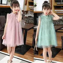 Платье принцессы для маленьких девочек кружевное плотное летнее платье без рукавов модный тюль на день рождения и свадьбу