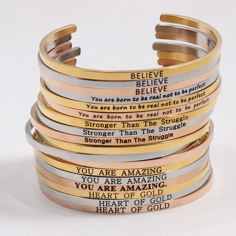 Нержавеющая Сталь персонализированные Выгравированные вдохновляющие цитаты браслет бар мантра любовь браслеты для женщин мужчин браслеты на запястье