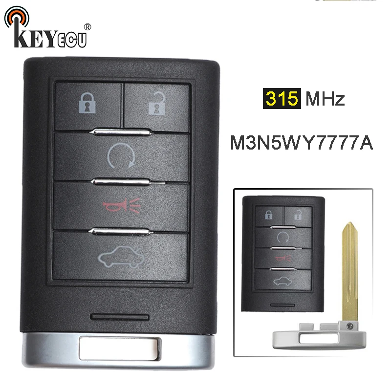 

KEYECU 1x 3x 315MHz FCC ID: M3N5WY7777A Replacement Smart Remote Key 4+1 5 Button Remote Key Fob for Cadillac CTS STS