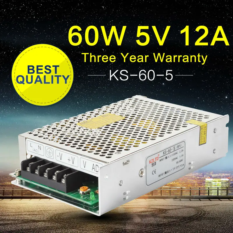 

LED Driver 5V AC-DC Switching Power Supply 5V 12A 60W 220V to 5V Transformer for Computer Project Led Strip billboard Repeater