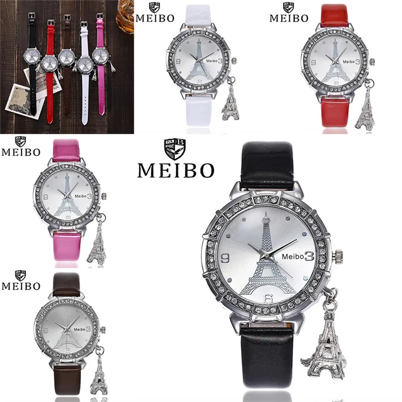 MEIBO women's watches casual watches Quartz Wrist The Eiffel Tower Rhinestone pendant Wrist Watch clock Reloj mujer M08 (11)