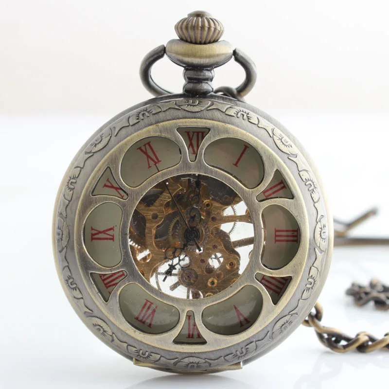 Золотые карманные часы унисекс механизм с ручным подзаводом Рождественский подарок #10821