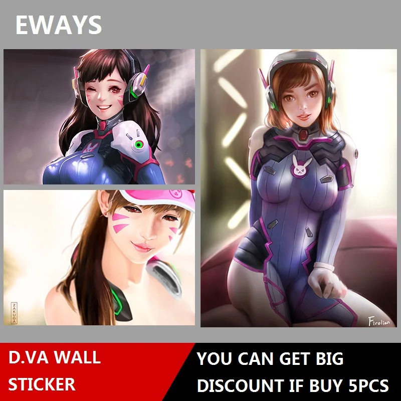 

EWAYS Cartoon Games Theme Wall Posters Sticker OW D.VA Wall Sticker For Game Fans 2 Style and 2 Size Room Deorated Tools