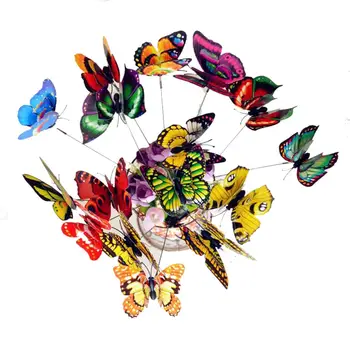 

25 PCS 3D Butterfly On Sticks Home Yard Lawn Flowerpot Plant Decoration Garden DIY Lawn Decor Fake Butterefly Random Color