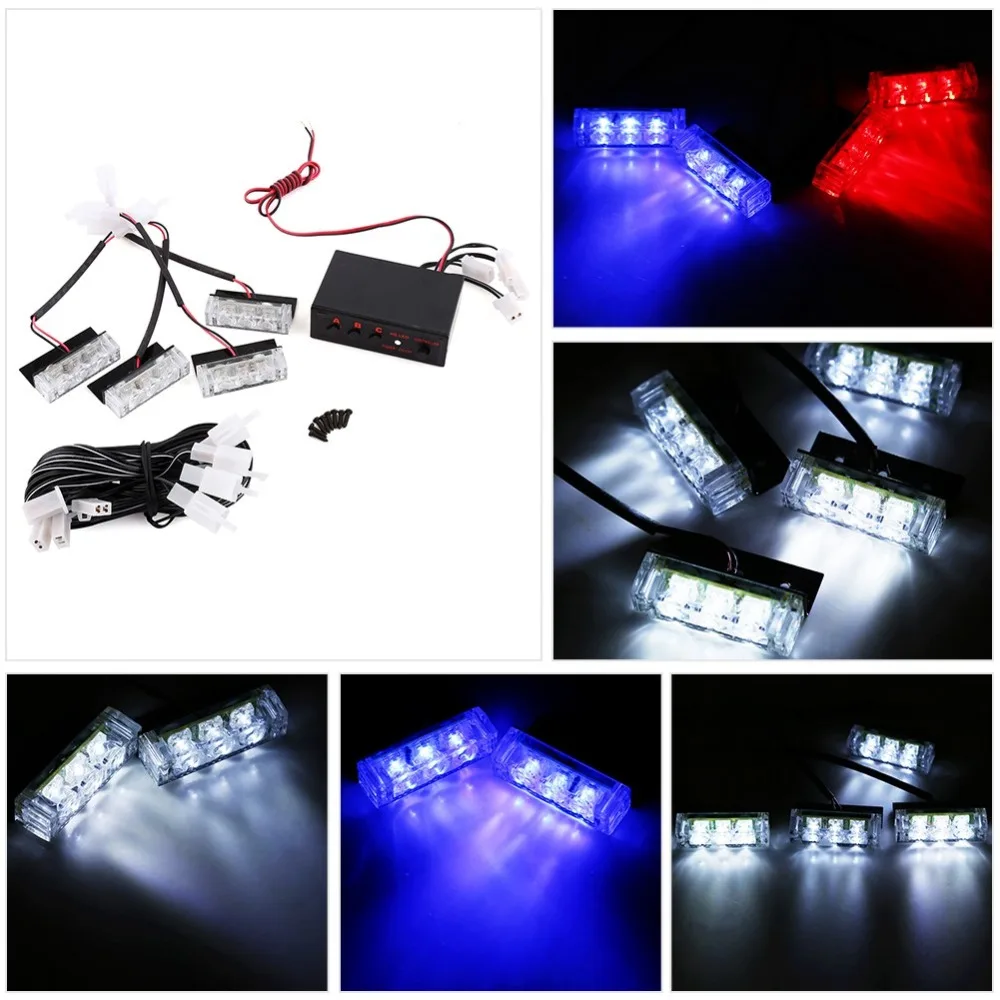 

1 Set Strobe Flash Light 12V 4x3LED Emergency Warning Light Auto Police Strobe Beacon Lamp Bulbs Signal Lights 3 Flash Modes
