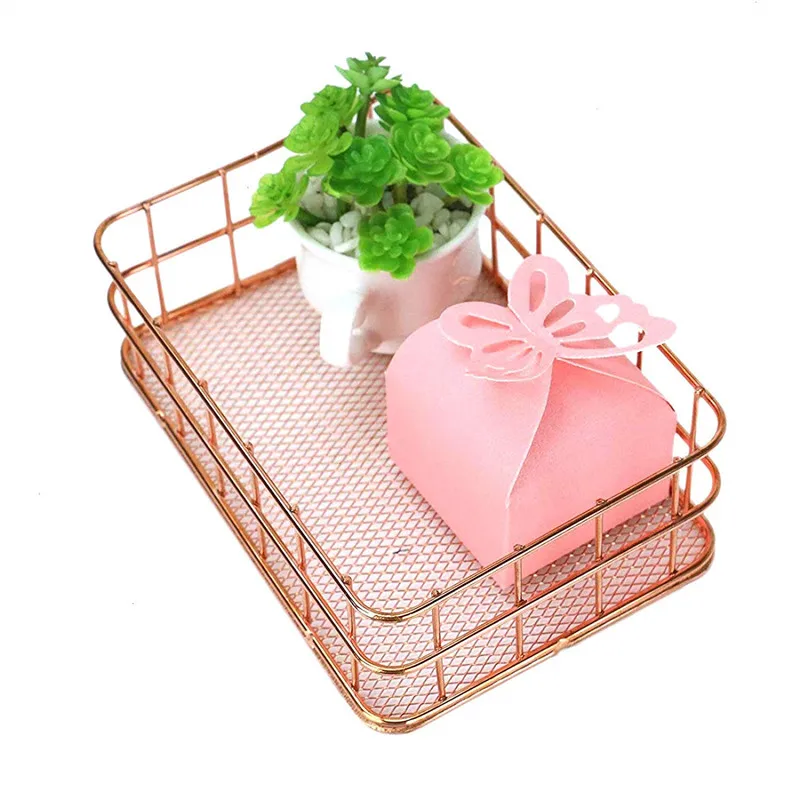 

Rose Gold Metal Storage Baskets INS Nordic Style Multipurpose Sundries Toy Storage Box Desktop Decor Stationery Makeup Organizer