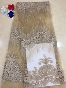 

Nigerian lace fabrics with stones and beads embridery French high quality net lace fabric for women nice dress
