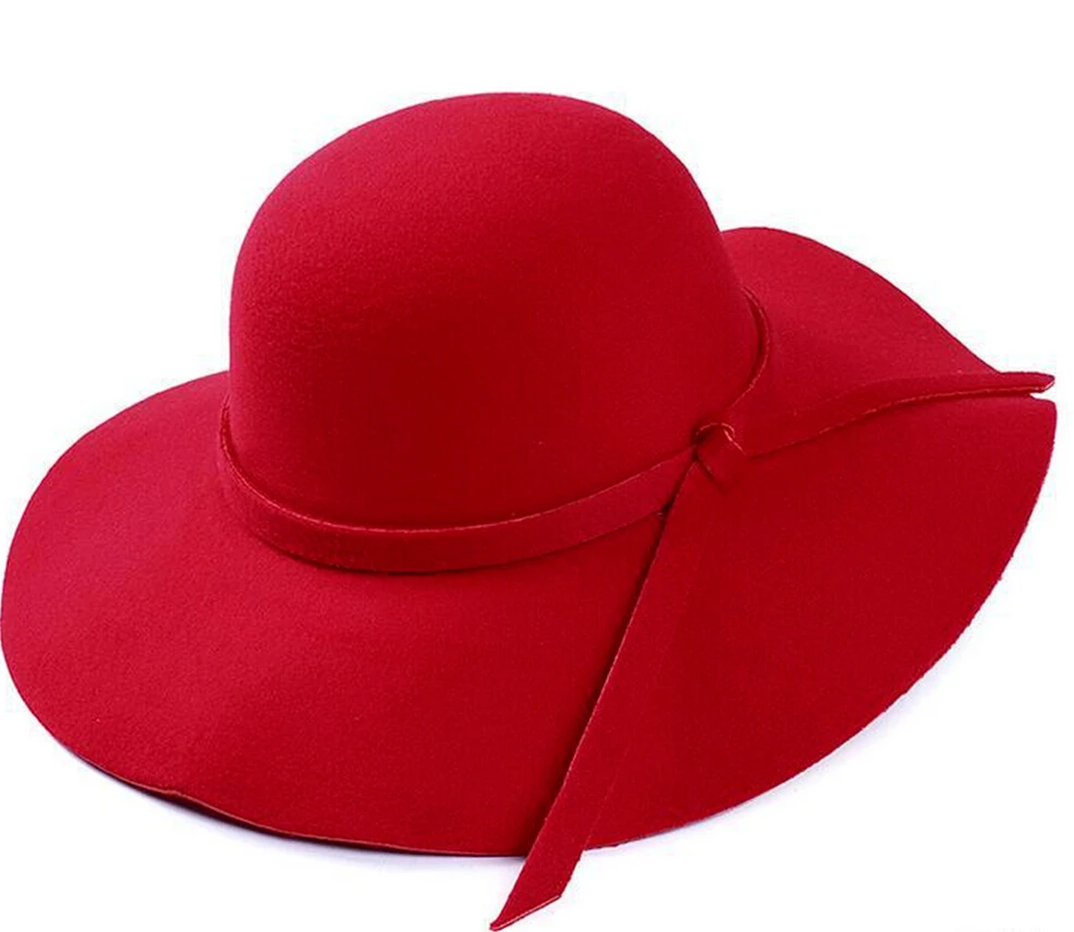 Женская кепка, Женская Классическая, Ретро стиль, джаз, теплая, для девушек, Fedora Bucket, хлопок, милая Кепка с широкими полями, топ, шляпа от солнца,, тренд, Винтаж - Цвет: Красный