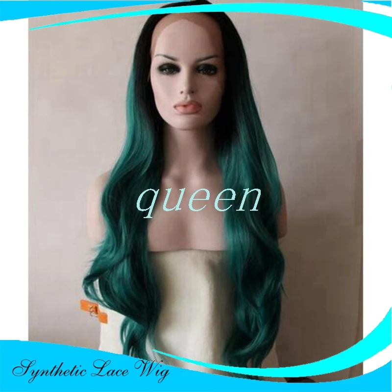 Плутон sintetica TwoTone Ombre Парики Зеленый Долго Синтетический Парик Фронта Шнурка Glueless