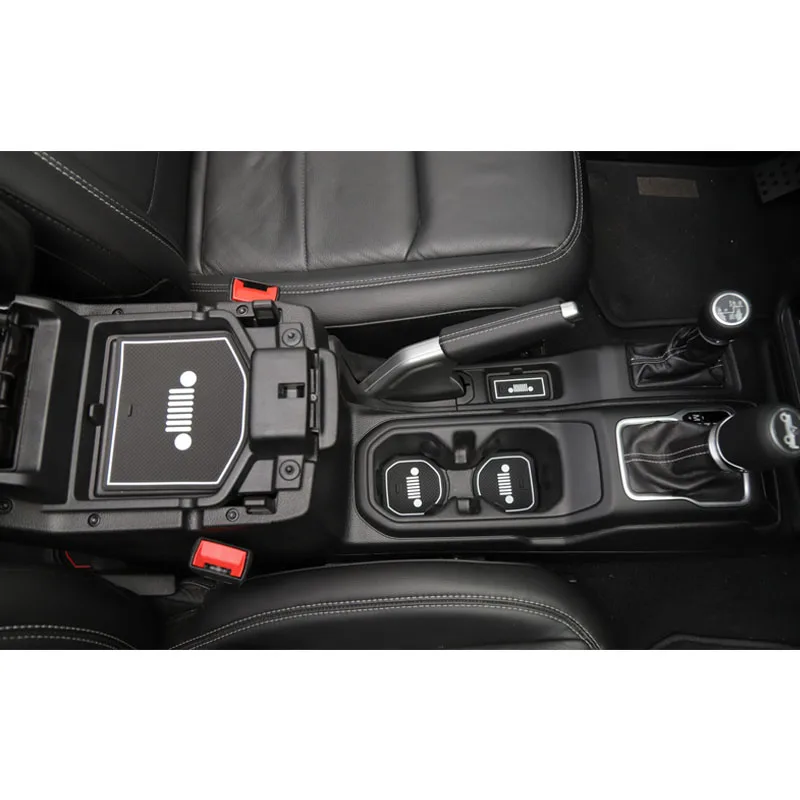 Set Rubber Red  White Car Interior Gate Slot Pad Mat Cup Mat Pad Decoration for Jeep Wrangler JL 2018+ Car Styling Accessories (2)