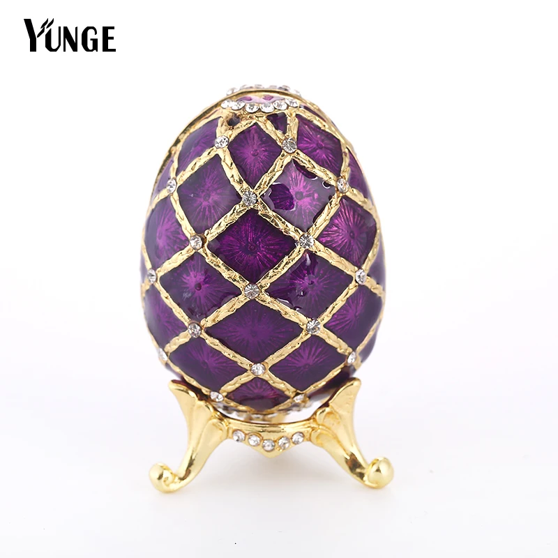 Русские faberge фиолетовые украшения для яиц расписанные коробки на подставке набор с эмалью и кристаллами для украшения дома