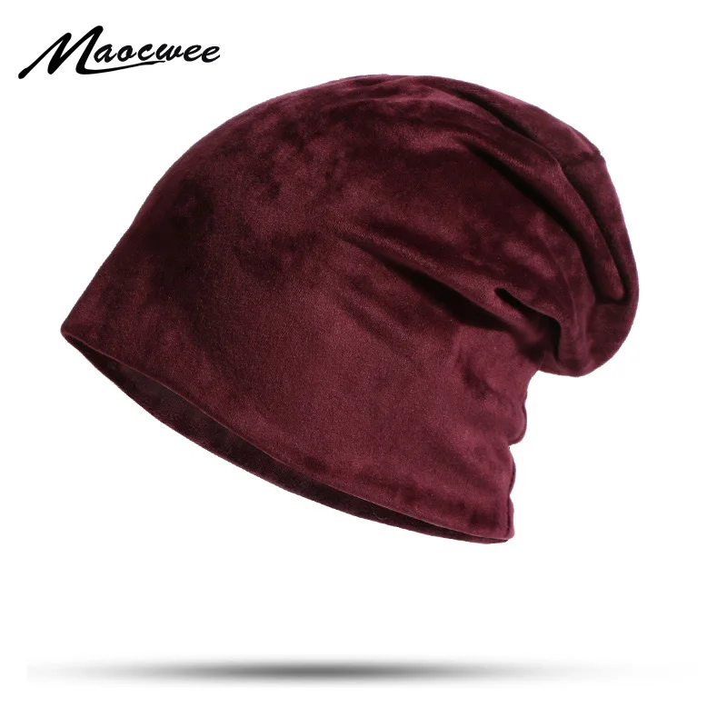 

Fashion Warm Knitted Fleece Inside Slouchy Beanie Hat Velvet Skullies Caps 2019 New Autumn Winter Women Hip Hop Hats