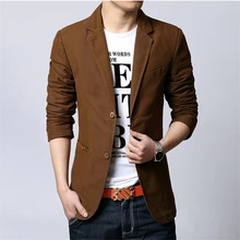 Для мужчин s Блейзер Куртка подростковая мода повседневное пиджак мужчин S-3XL черный и хаки коричневый