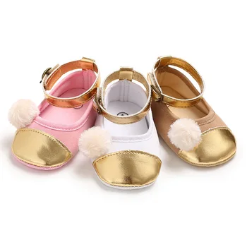 

2020 New Style Kids Girls Fashion PU Leather Toddler Shoes Girl Cute Hairball Anti-skid Princess Shoes infant baby shoes